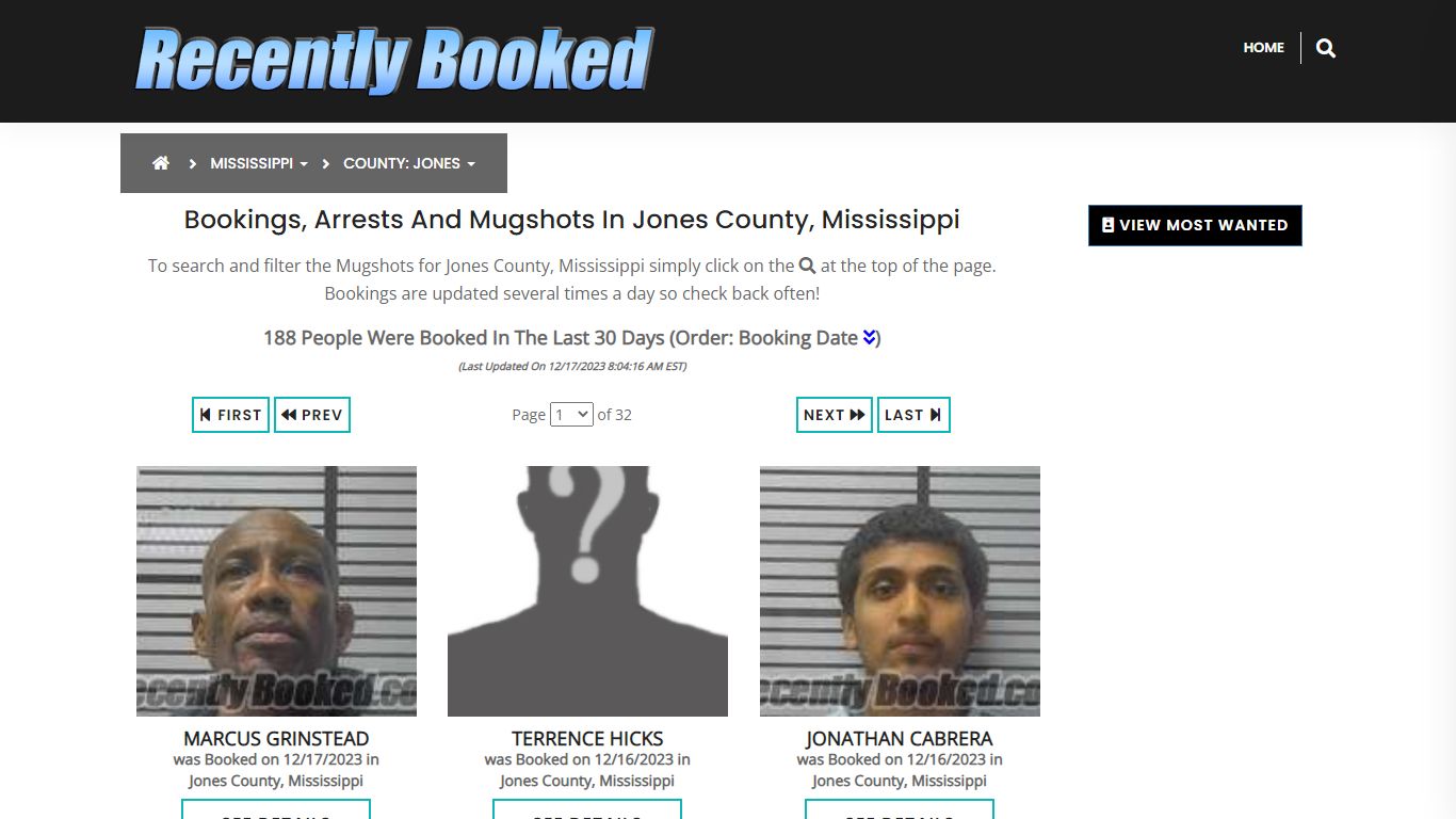 Bookings, Arrests and Mugshots in Jones County, Mississippi