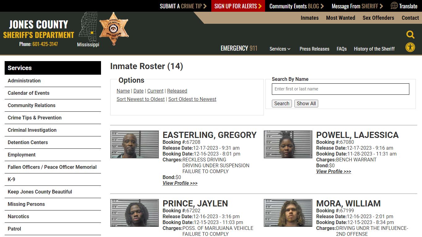 Inmate Roster - Released Inmates Booking Date Descending - Jones County ...