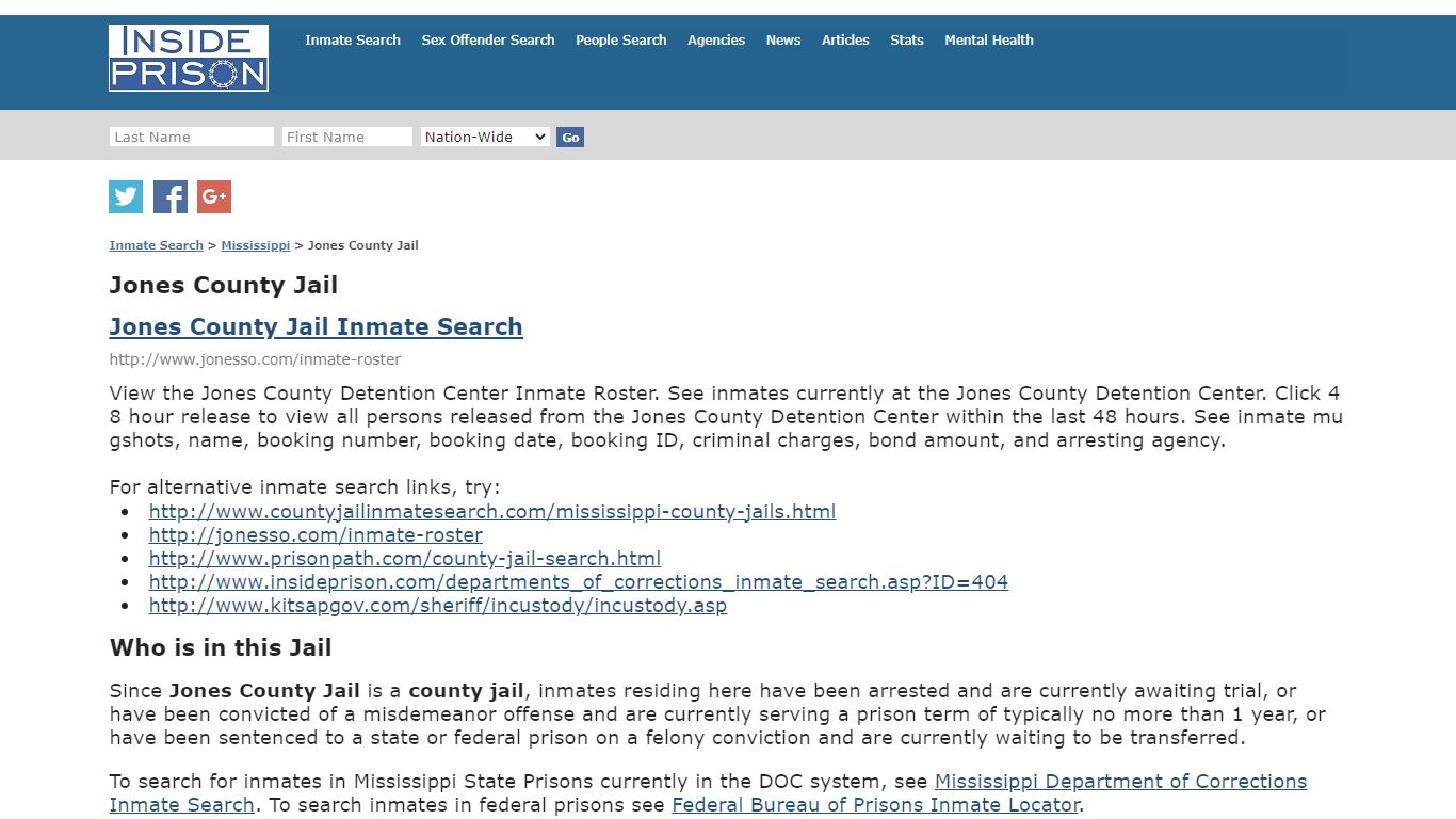 Jones County Jail - Mississippi - Inmate Search - Inside Prison